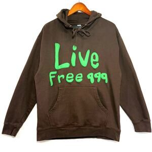Live Free 999 JUICE WRLD Medium Puff‎ Print Brown Hoodie Streetwear Skater Punk